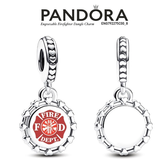 PANDORA Engravable Firefighter Dangle Charm w/box - Picture 1 of 6